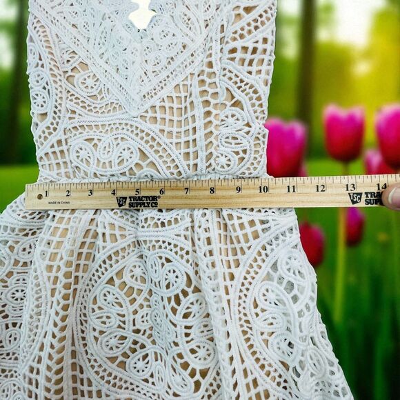 NWT Chicwish Fairycore Dress Medium White Crochet Lace Cross Back Cami Lined - Picture 5 of 11